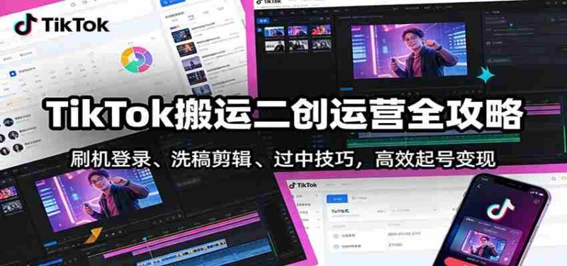 TikTok搬运二创运营全攻略：刷机登录、洗稿剪辑 、过中技巧，高效起号变现-OG资源